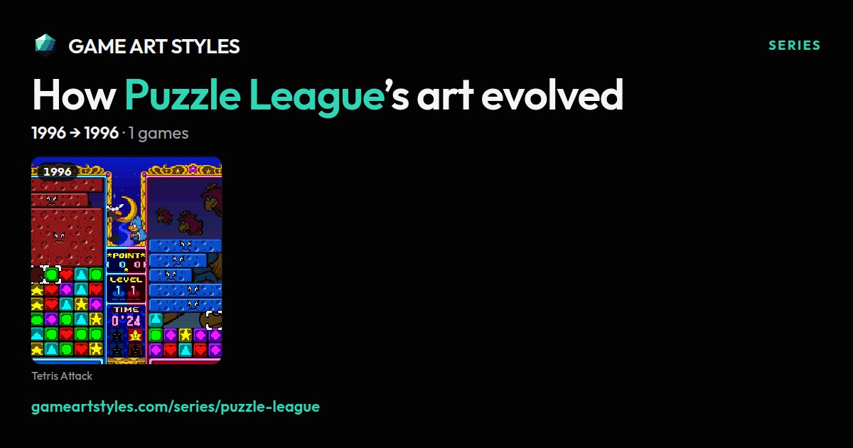 Puzzle League art evolution poster, 1996 to 1996