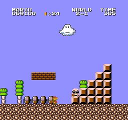 All Night Nippon Super Mario Bros. screenshot: pixel art, side-scrolling, black outlines, flat / unlit (environment)