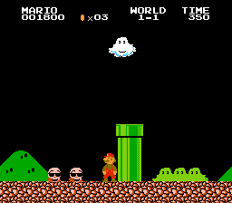 All Night Nippon Super Mario Bros. screenshot: pixel art, side-scrolling, black outlines, flat / unlit (environment)