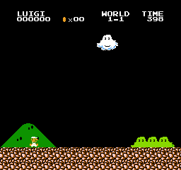All Night Nippon Super Mario Bros. screenshot: pixel art, side-scrolling, black outlines, flat / unlit (environment)