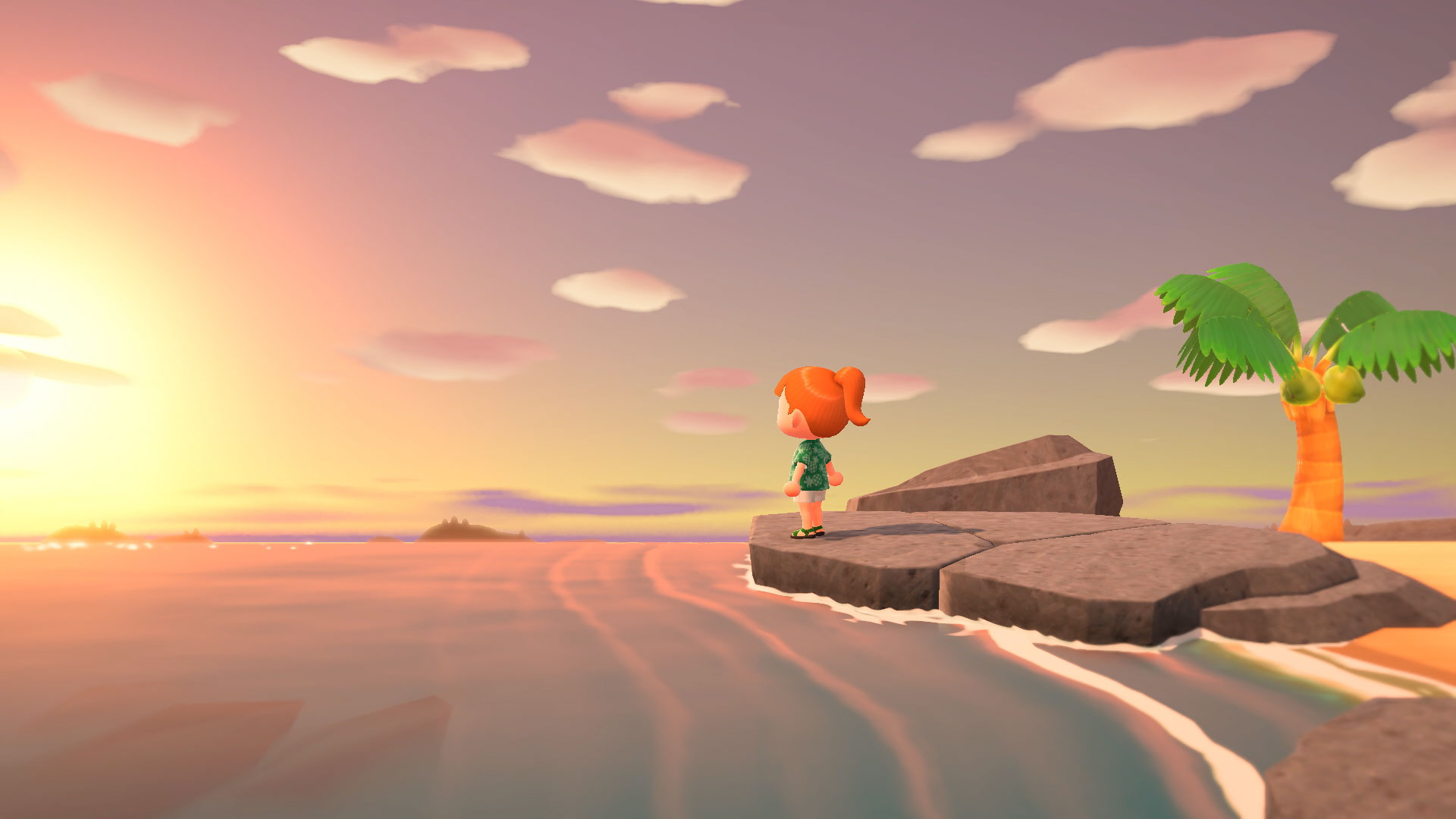 Animal Crossing: New Horizons screenshot: stylized 3d, third-person, three-quarter, no outlines, soft gradient (environment, character)
