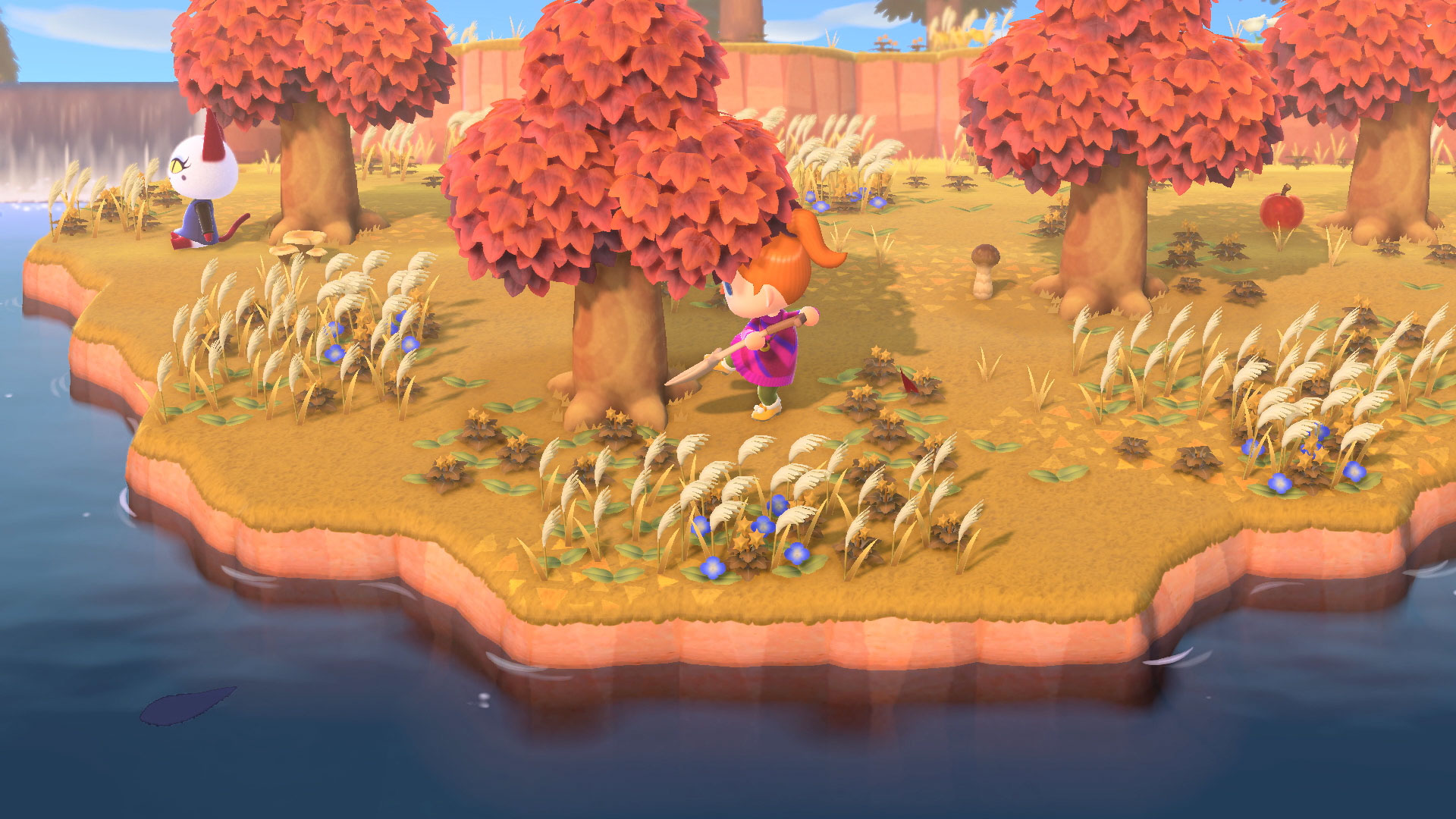 Animal Crossing: New Horizons screenshot: stylized 3d, third-person, three-quarter, no outlines, soft gradient (environment, character)
