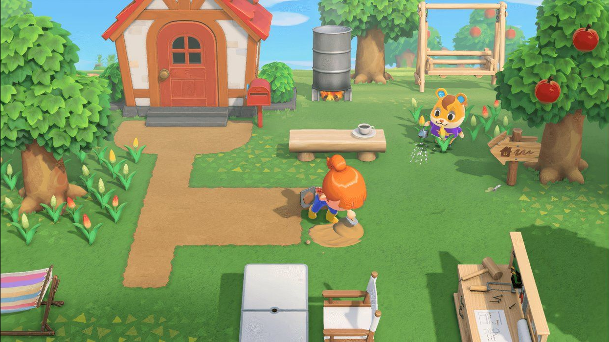 Animal Crossing: New Horizons screenshot: stylized 3d, third-person, three-quarter, no outlines, soft gradient (environment, character)