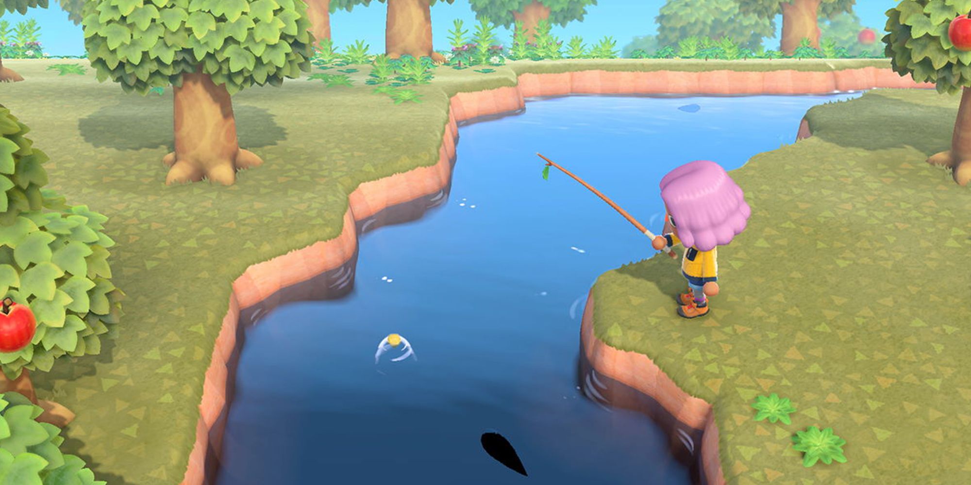 Animal Crossing: New Horizons screenshot: stylized 3d, third-person, three-quarter, no outlines, soft gradient (environment)