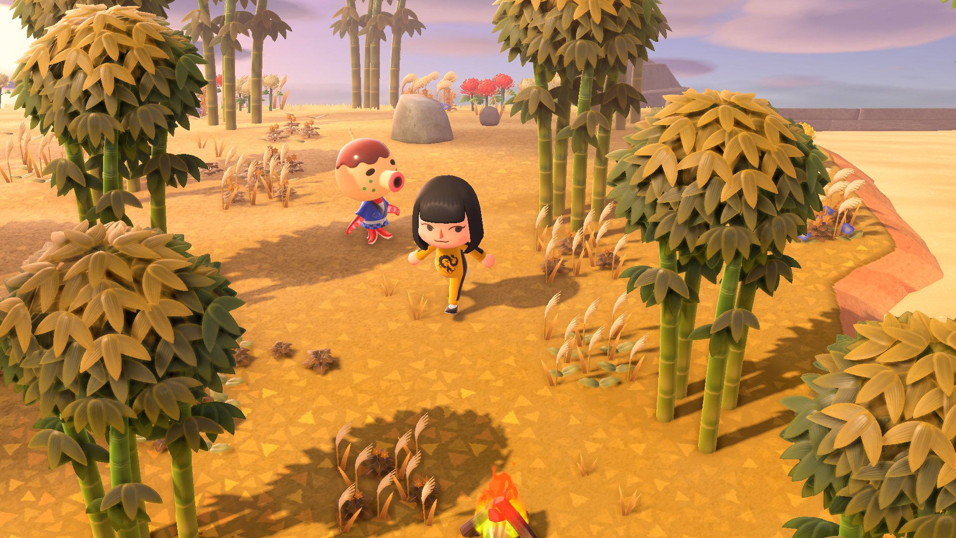 Animal Crossing: New Horizons screenshot: stylized 3d, third-person, three-quarter, no outlines, soft gradient (environment, character)