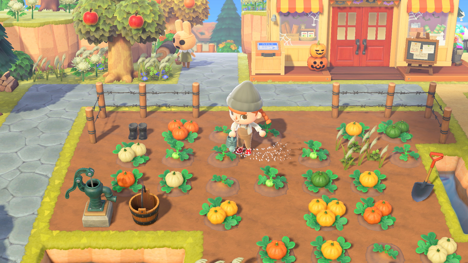 Animal Crossing: New Horizons screenshot: stylized 3d, third-person, three-quarter, no outlines, soft gradient (environment, character)
