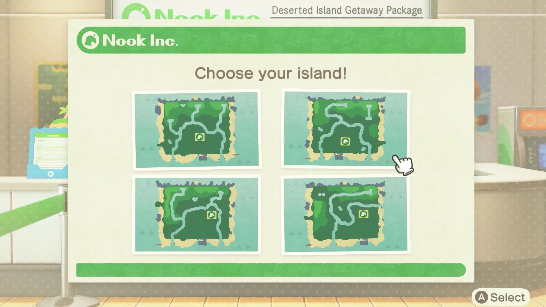 Animal Crossing: New Horizons screenshot: stylized 3d, third-person, three-quarter, no outlines, soft gradient (ui / menu)