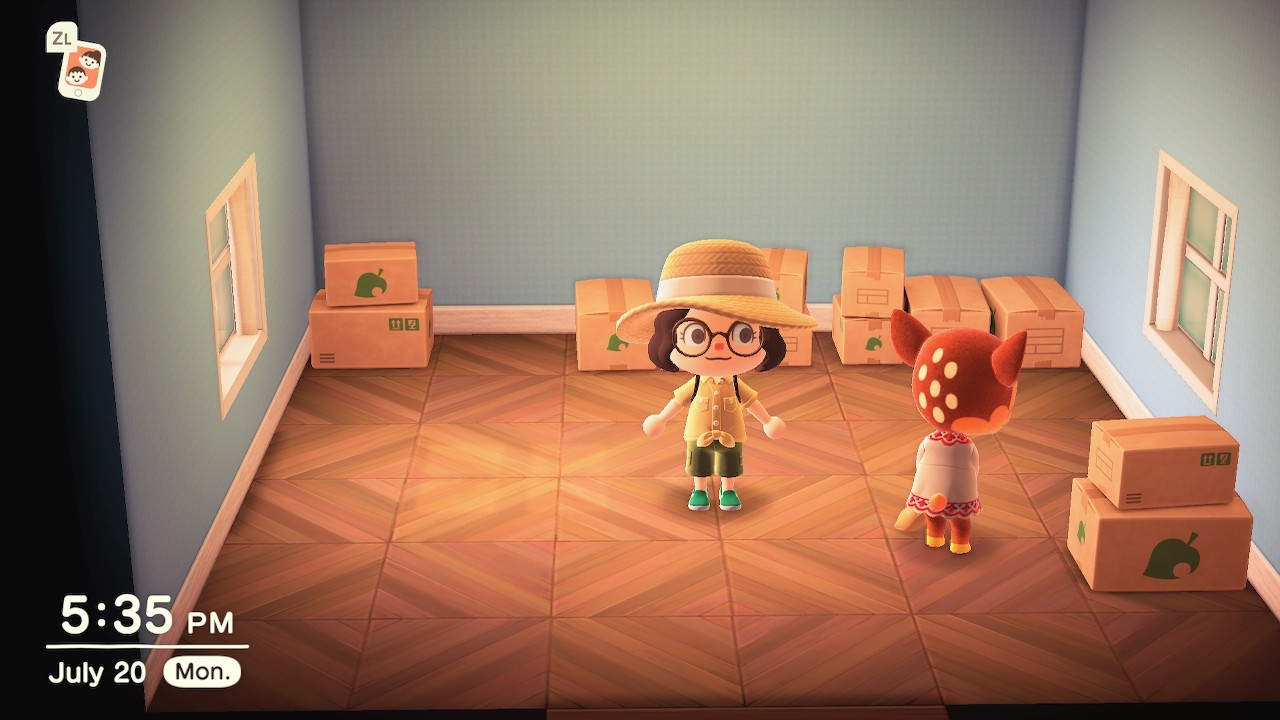 Animal Crossing: New Horizons screenshot: stylized 3d, third-person, three-quarter, no outlines, soft gradient (environment, character)