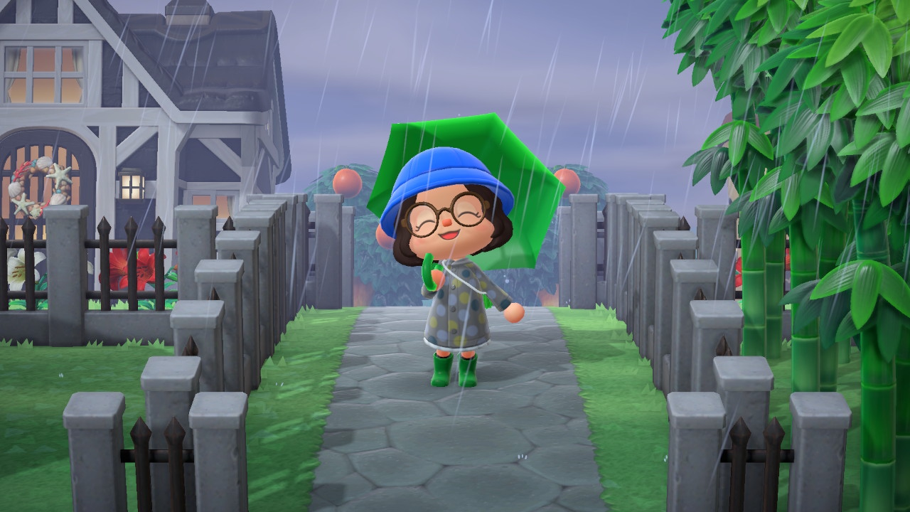 Animal Crossing: New Horizons screenshot: stylized 3d, third-person, three-quarter, no outlines, soft gradient (environment, character)