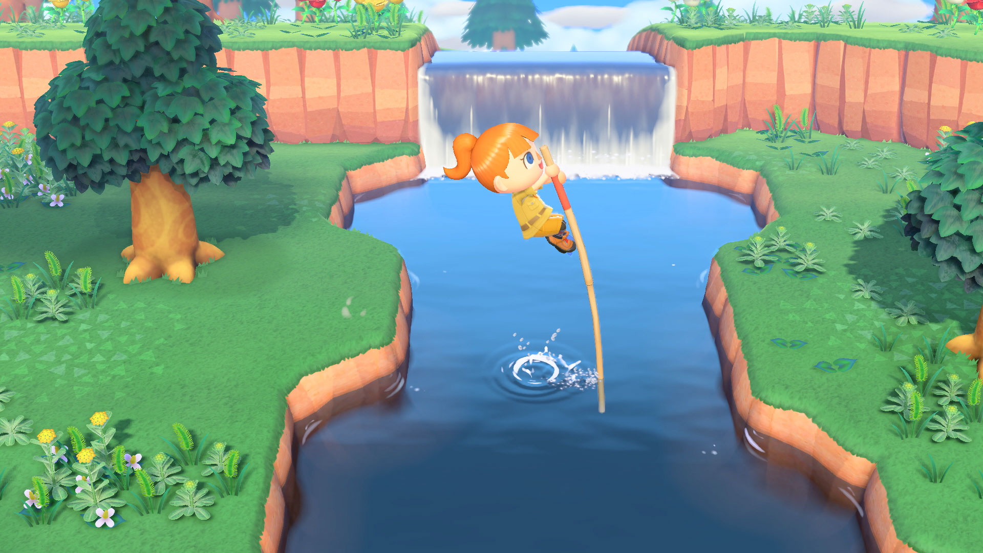 Animal Crossing: New Horizons screenshot: stylized 3d, third-person, three-quarter, no outlines, soft gradient (environment, character)
