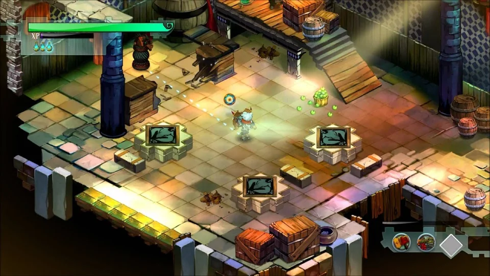 Bastion screenshot: painterly, hand-drawn, isometric, no outlines, soft gradient (environment)