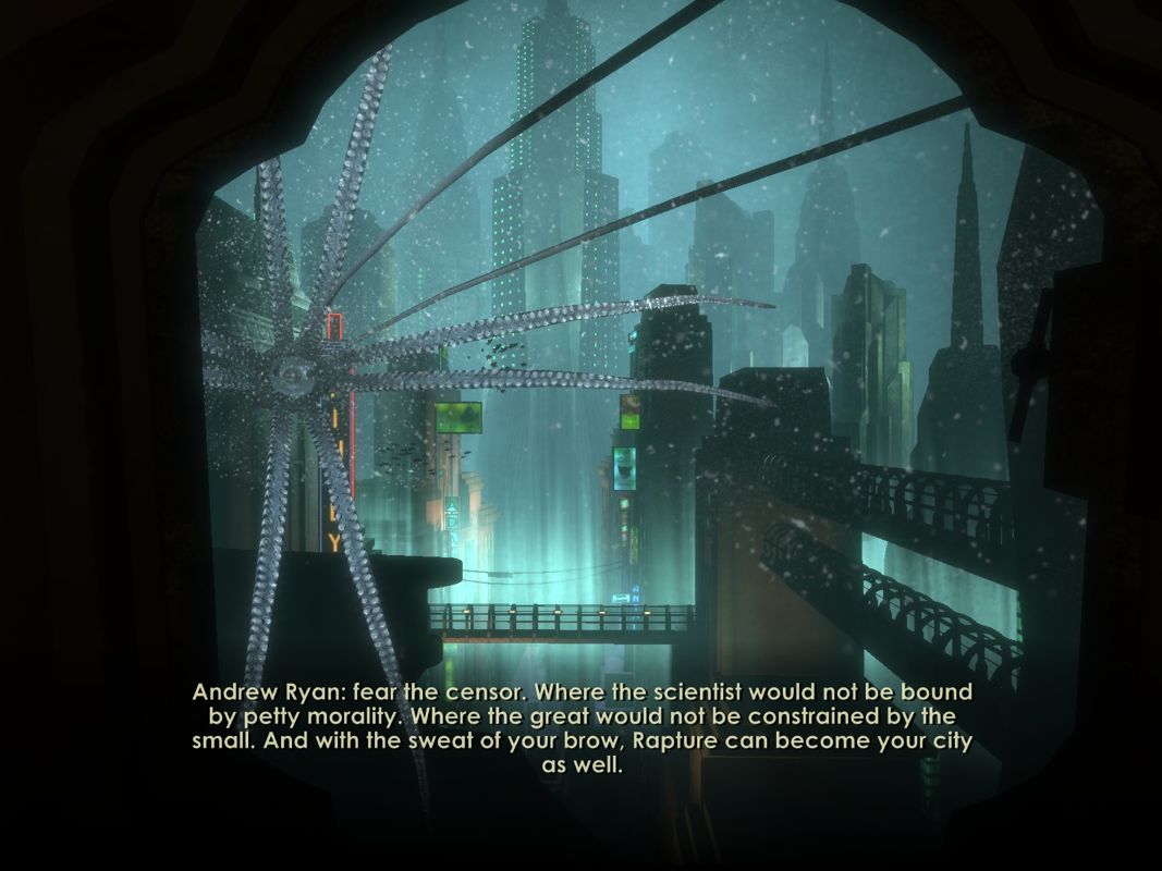 BioShock screenshot: realistic, first-person, no outlines, soft gradient (environment, cutscene)