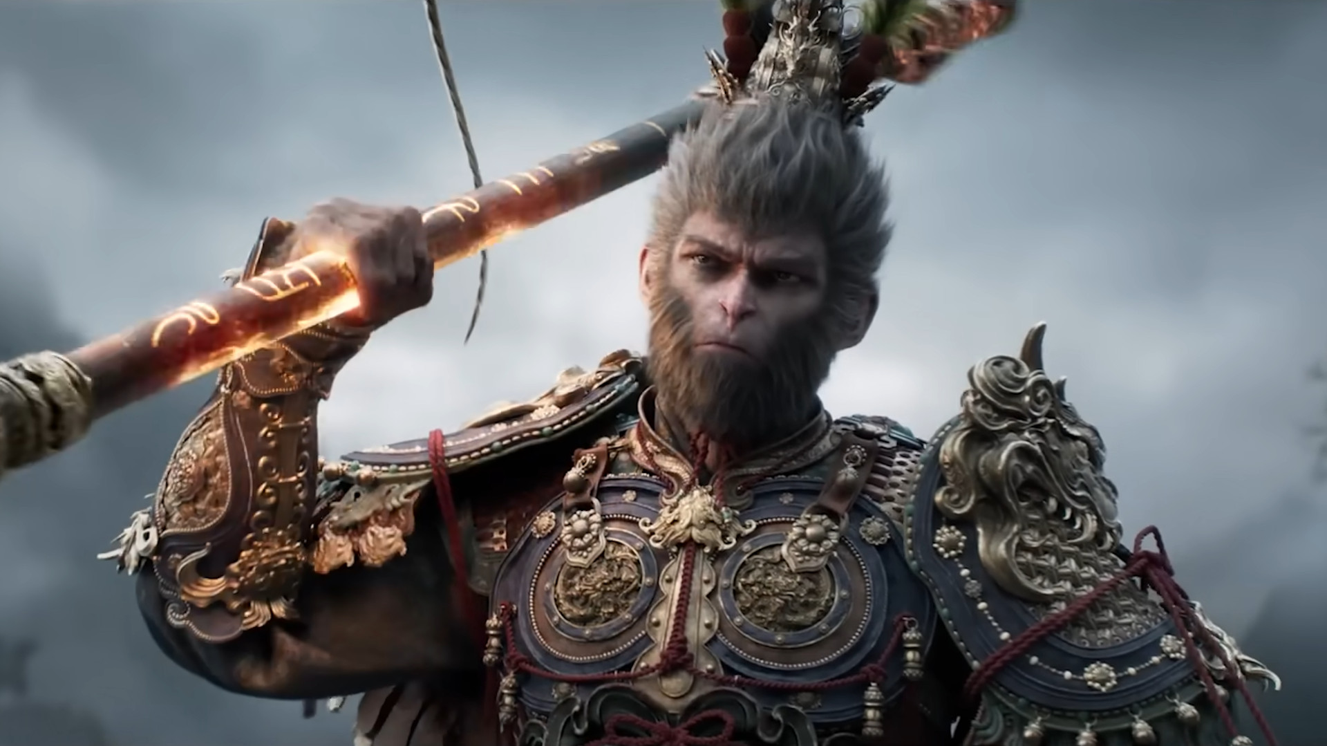 Black Myth: Wukong screenshot: realistic, third-person, no outlines, realistic lighting (character, cutscene)