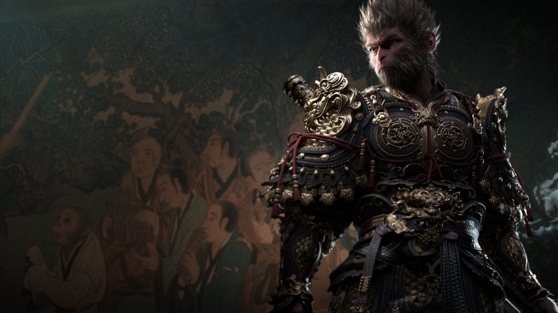 Black Myth: Wukong screenshot: realistic, third-person, no outlines, realistic lighting (character, cutscene)