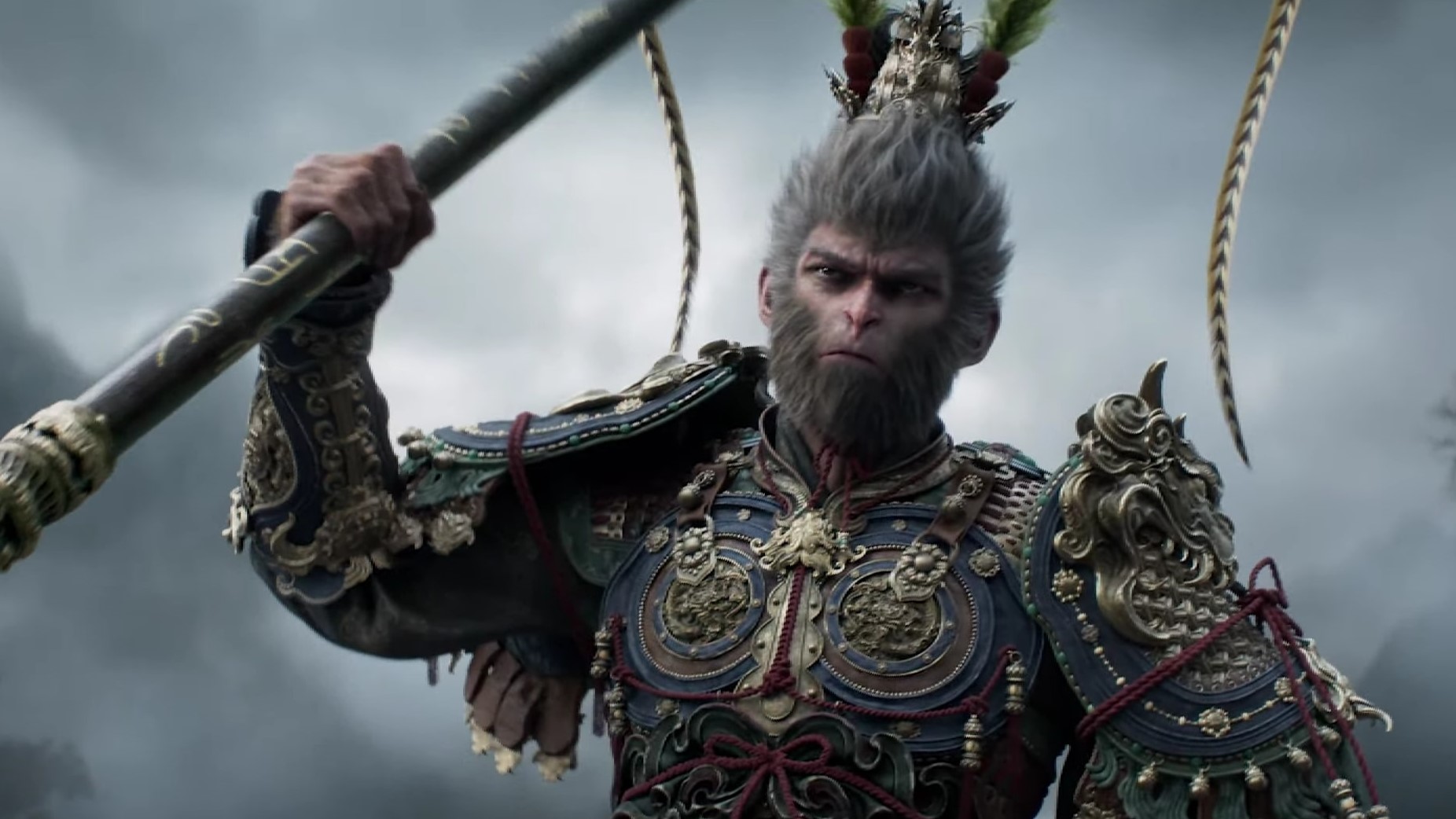 Black Myth: Wukong screenshot: realistic, third-person, no outlines, realistic lighting (character, cutscene)