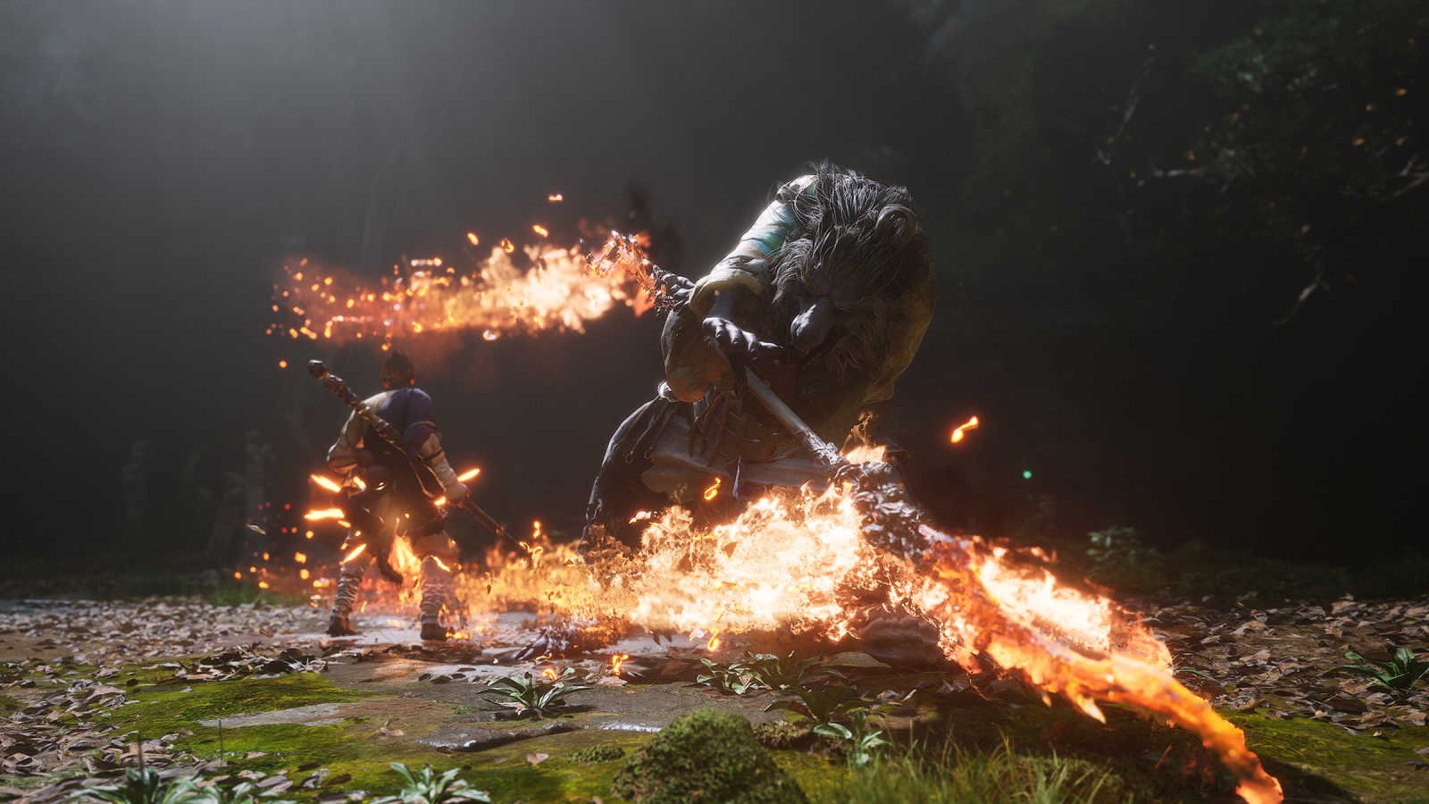 Black Myth: Wukong screenshot: realistic, third-person, no outlines, realistic lighting (environment, character, combat)