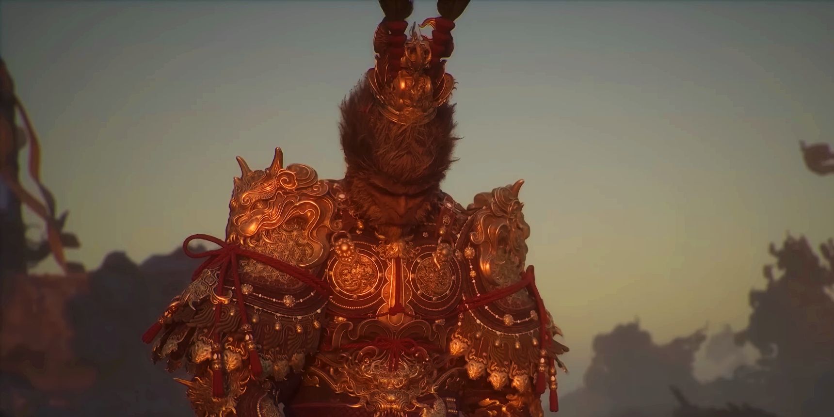 Black Myth: Wukong screenshot: realistic, third-person, no outlines, realistic lighting (character, cutscene)