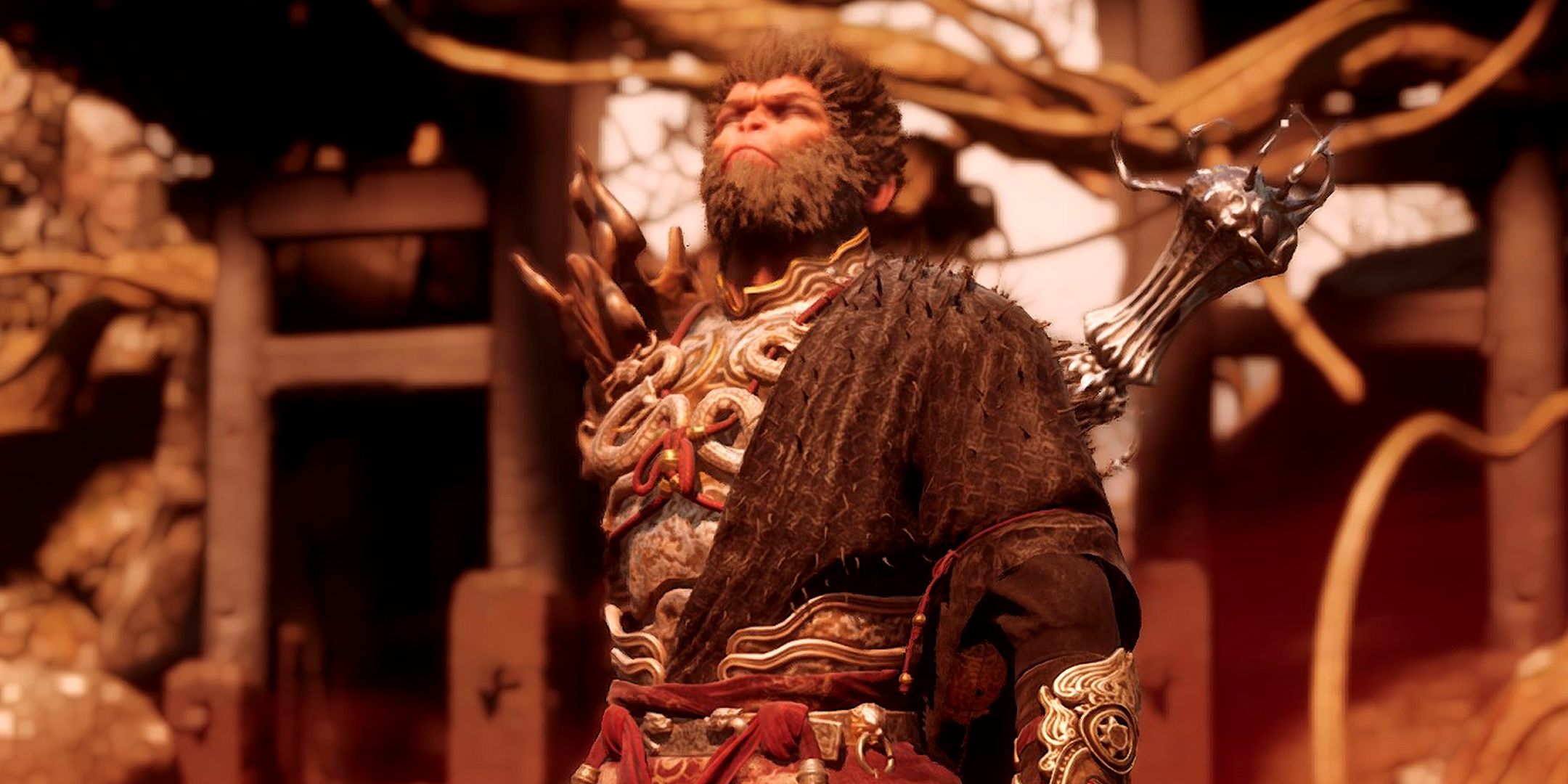 Black Myth: Wukong screenshot: realistic, third-person, no outlines, realistic lighting (environment, character, cutscene)