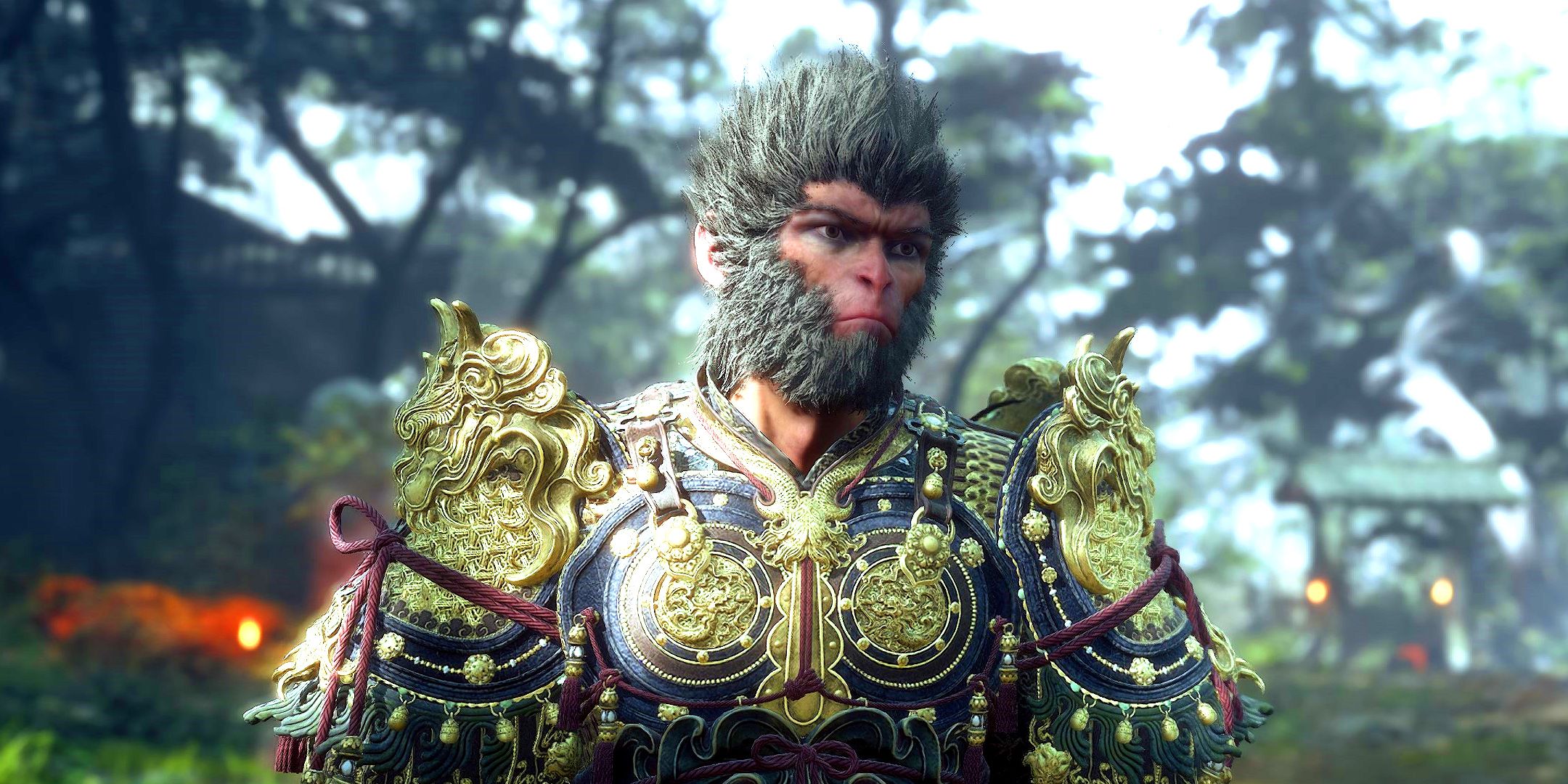 Black Myth: Wukong screenshot: realistic, third-person, no outlines, realistic lighting (environment, character)