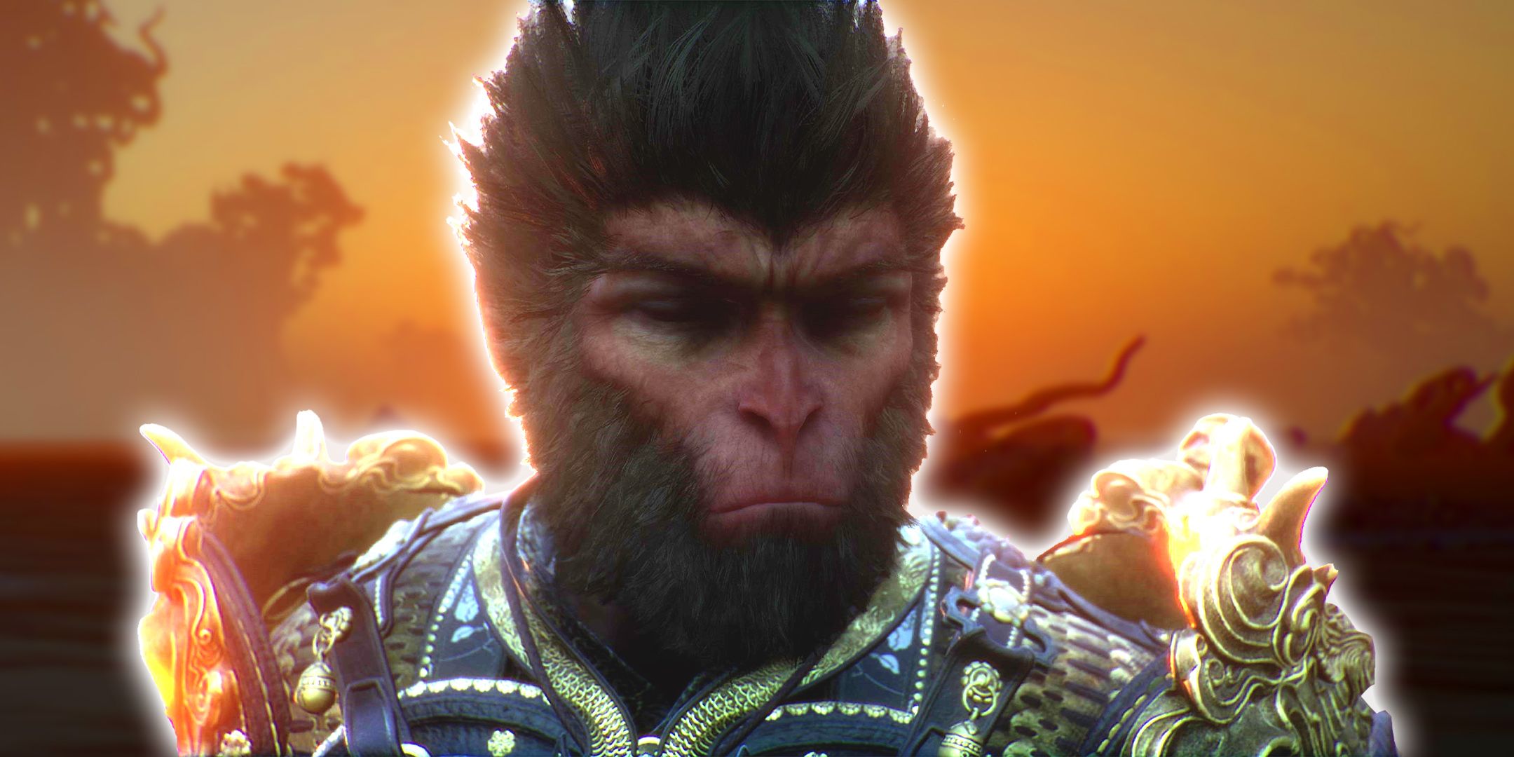 Black Myth: Wukong screenshot: realistic, third-person, no outlines, realistic lighting (character, cutscene)