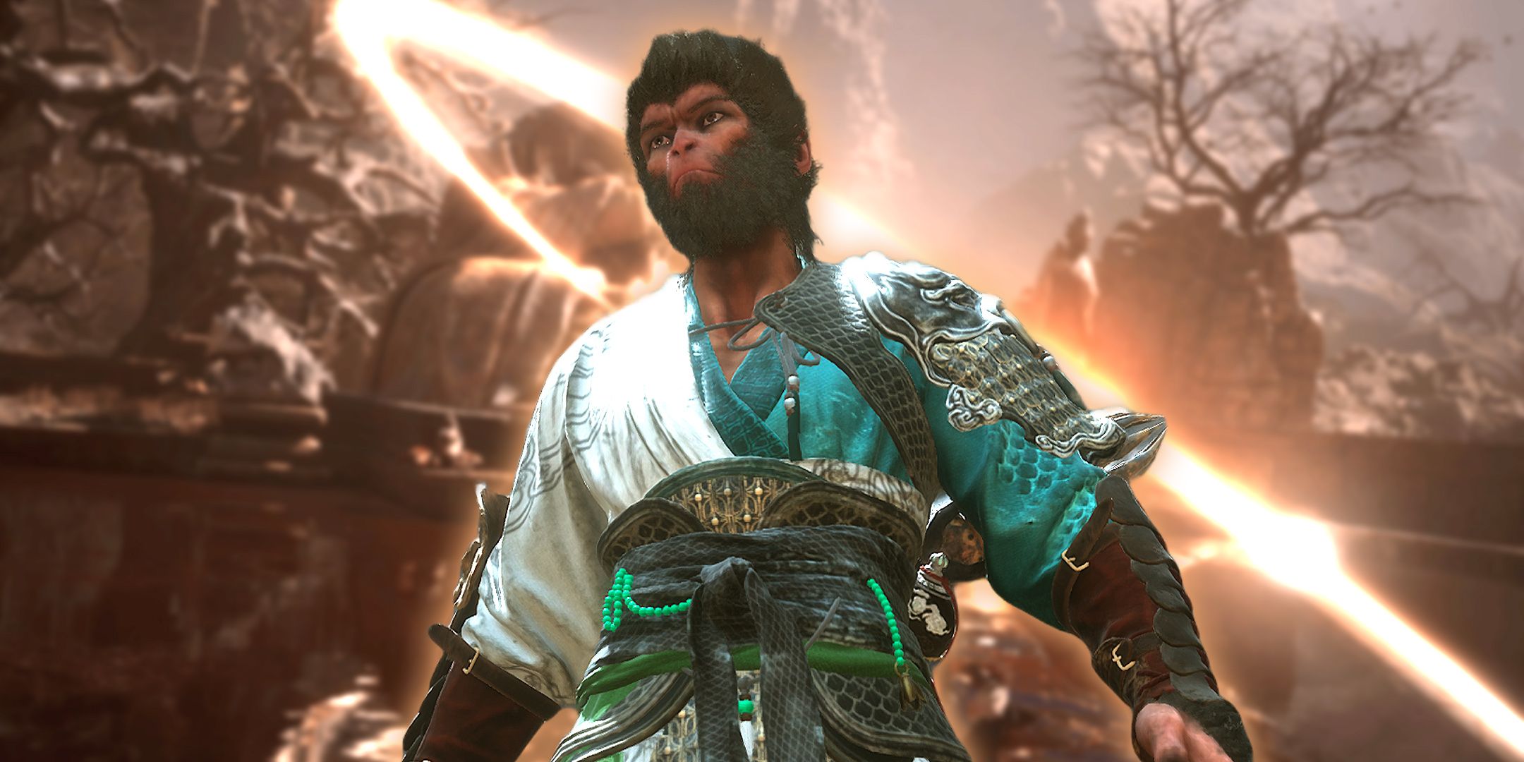 Black Myth: Wukong screenshot: realistic, third-person, no outlines, realistic lighting (environment, character, cutscene)