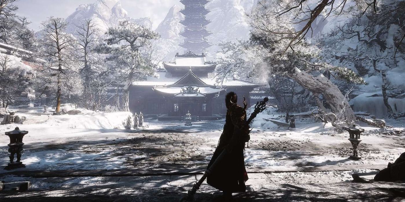 Black Myth: Wukong screenshot: realistic, third-person, no outlines, realistic lighting (environment, character)