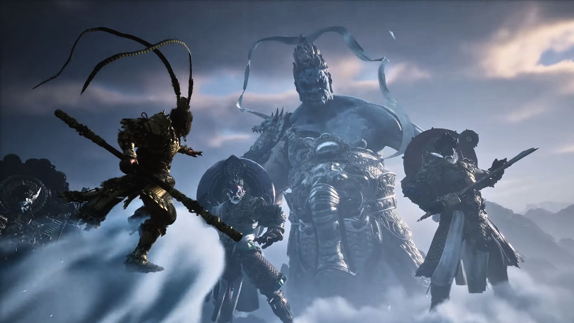 Black Myth: Wukong screenshot: realistic, third-person, no outlines, realistic lighting (character, combat, cutscene)