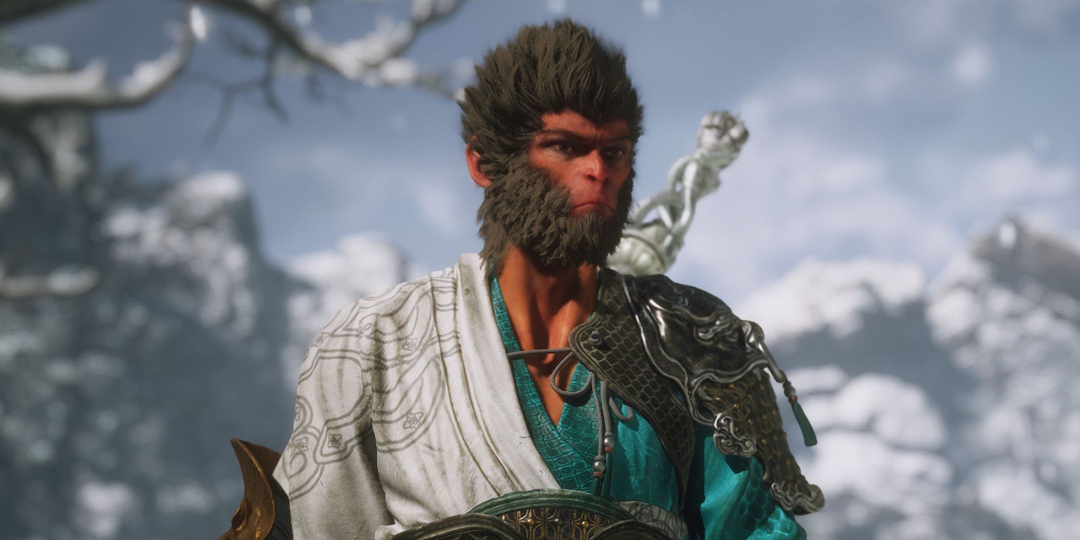 Black Myth: Wukong screenshot: realistic, third-person, no outlines, realistic lighting (character, cutscene)