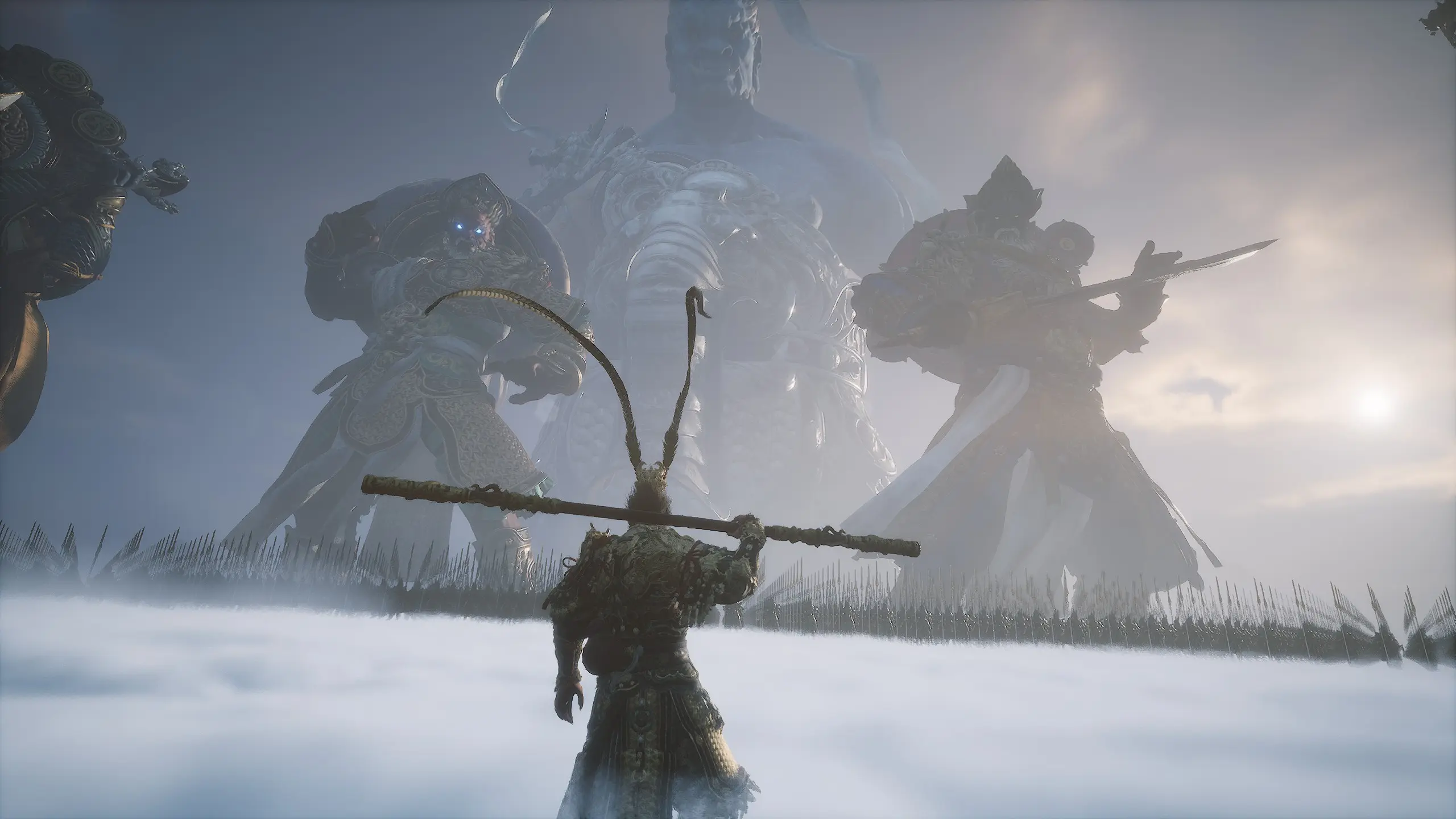 Black Myth: Wukong screenshot: realistic, third-person, no outlines, realistic lighting (environment, character, combat)