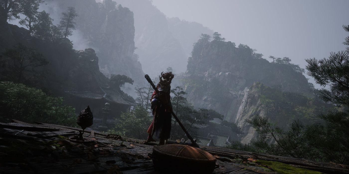 Black Myth: Wukong screenshot: realistic, third-person, no outlines, realistic lighting (environment, character)