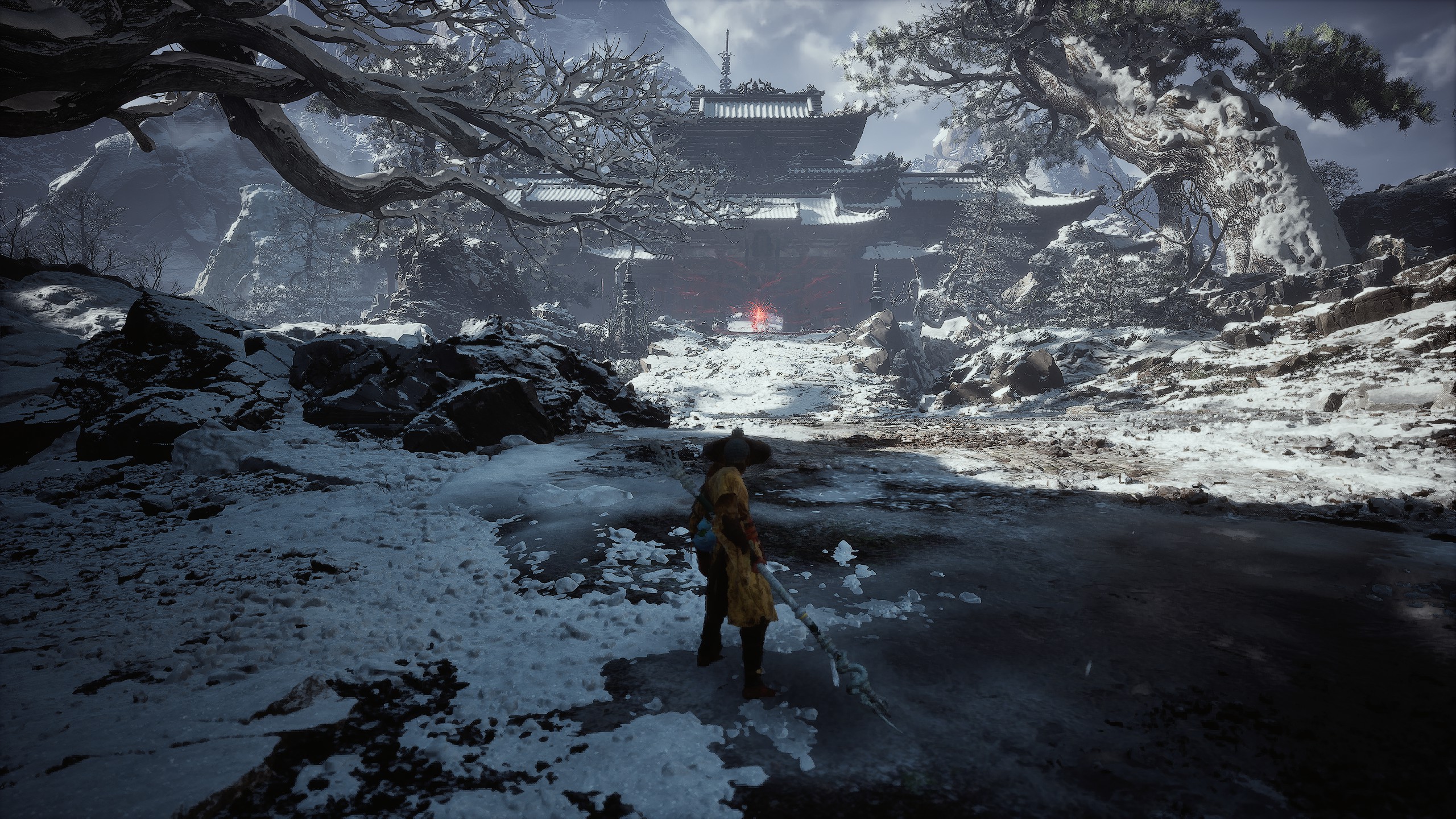 Black Myth: Wukong screenshot: realistic, third-person, no outlines, realistic lighting (environment, character)