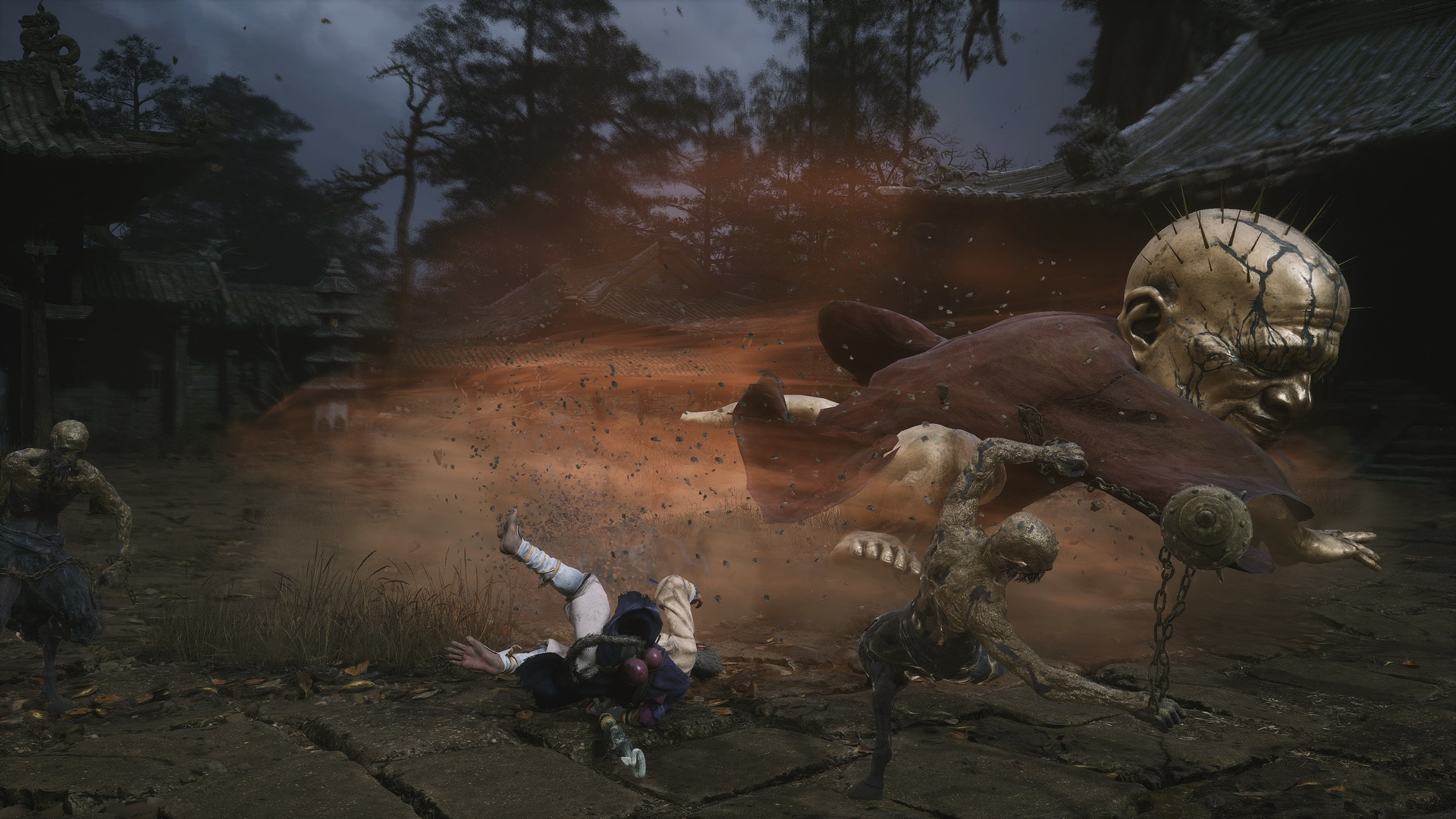 Black Myth: Wukong screenshot: realistic, third-person, no outlines, realistic lighting (environment, character, combat)
