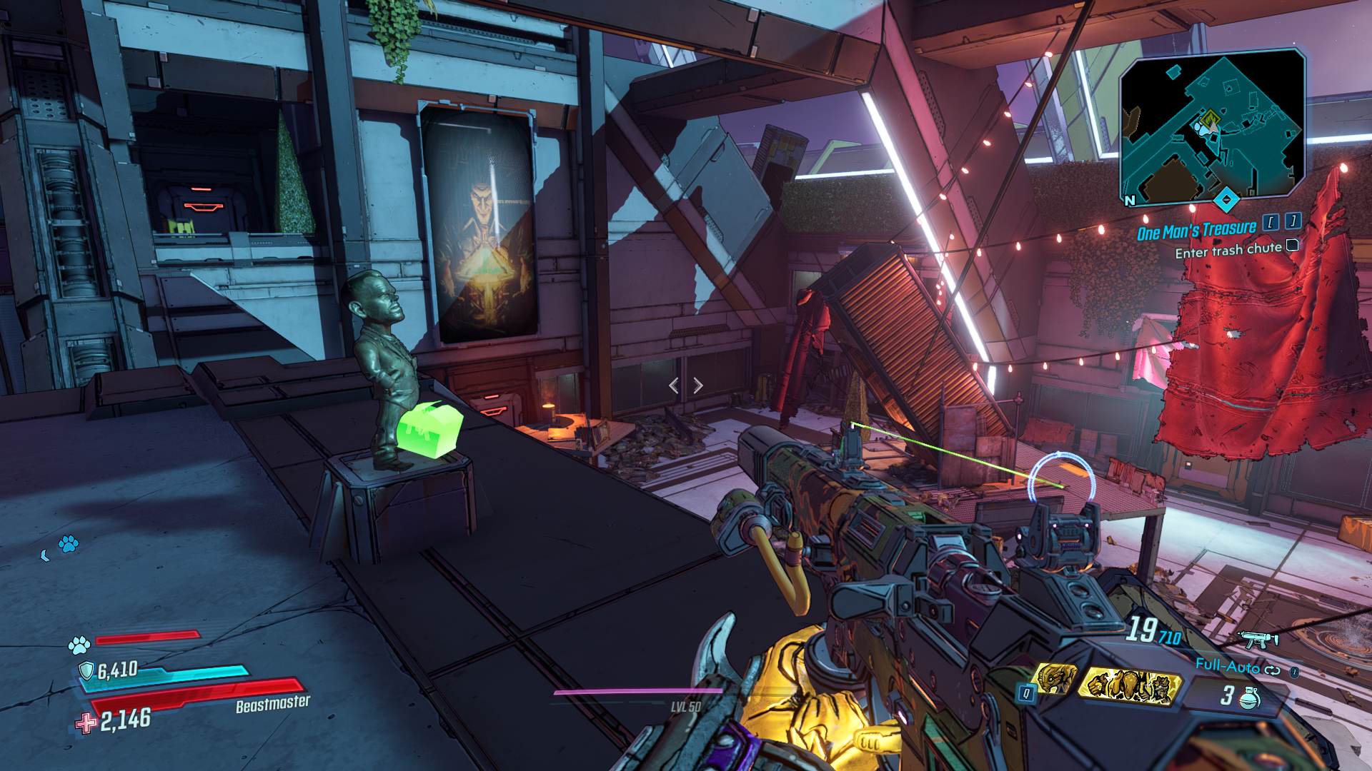 Borderlands 3 screenshot: cel-shaded, first-person, black outlines, soft gradient (environment)