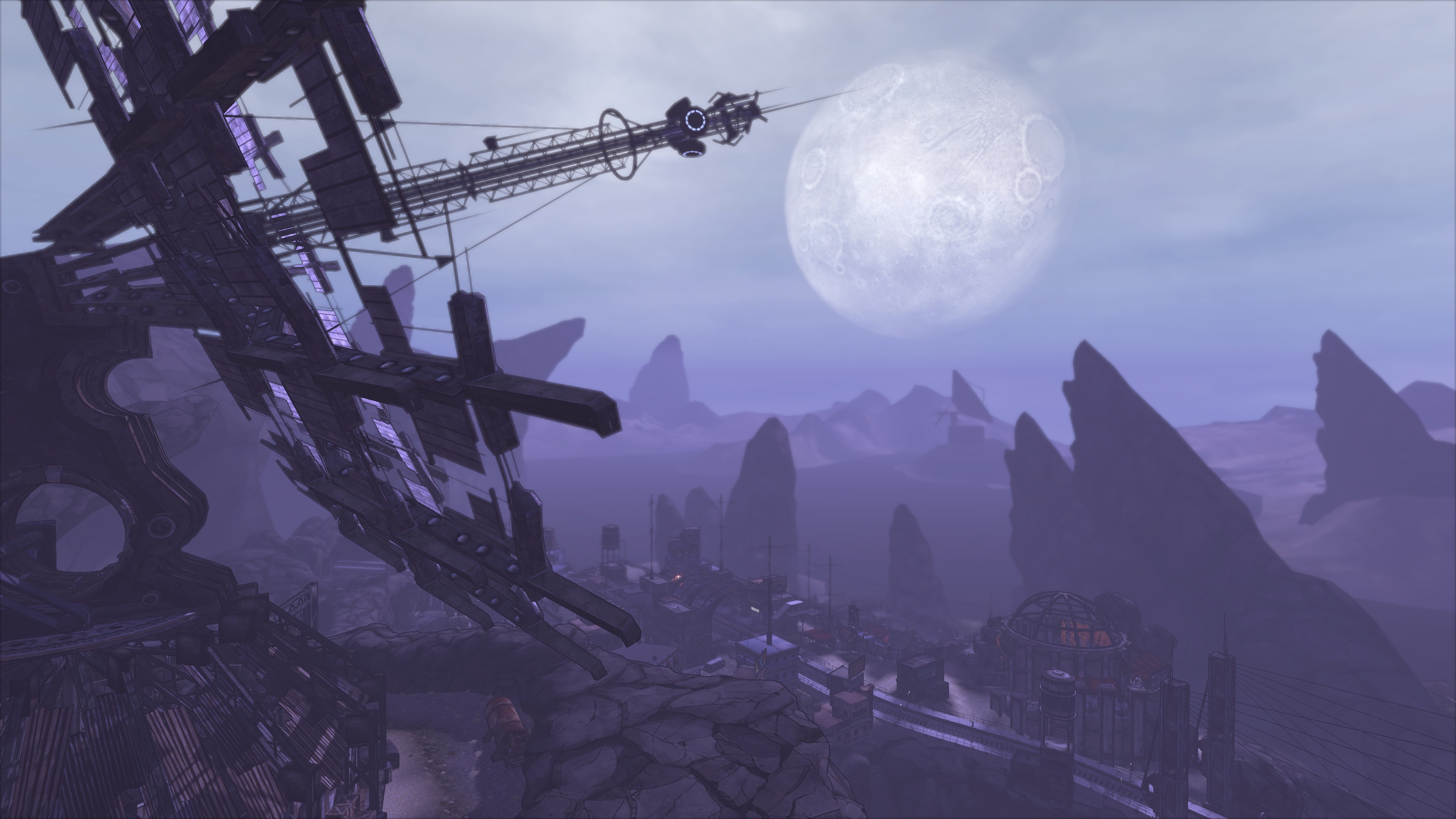 Borderlands: Game of the Year Enhanced screenshot: cel-shaded, first-person, black outlines, soft gradient (environment)