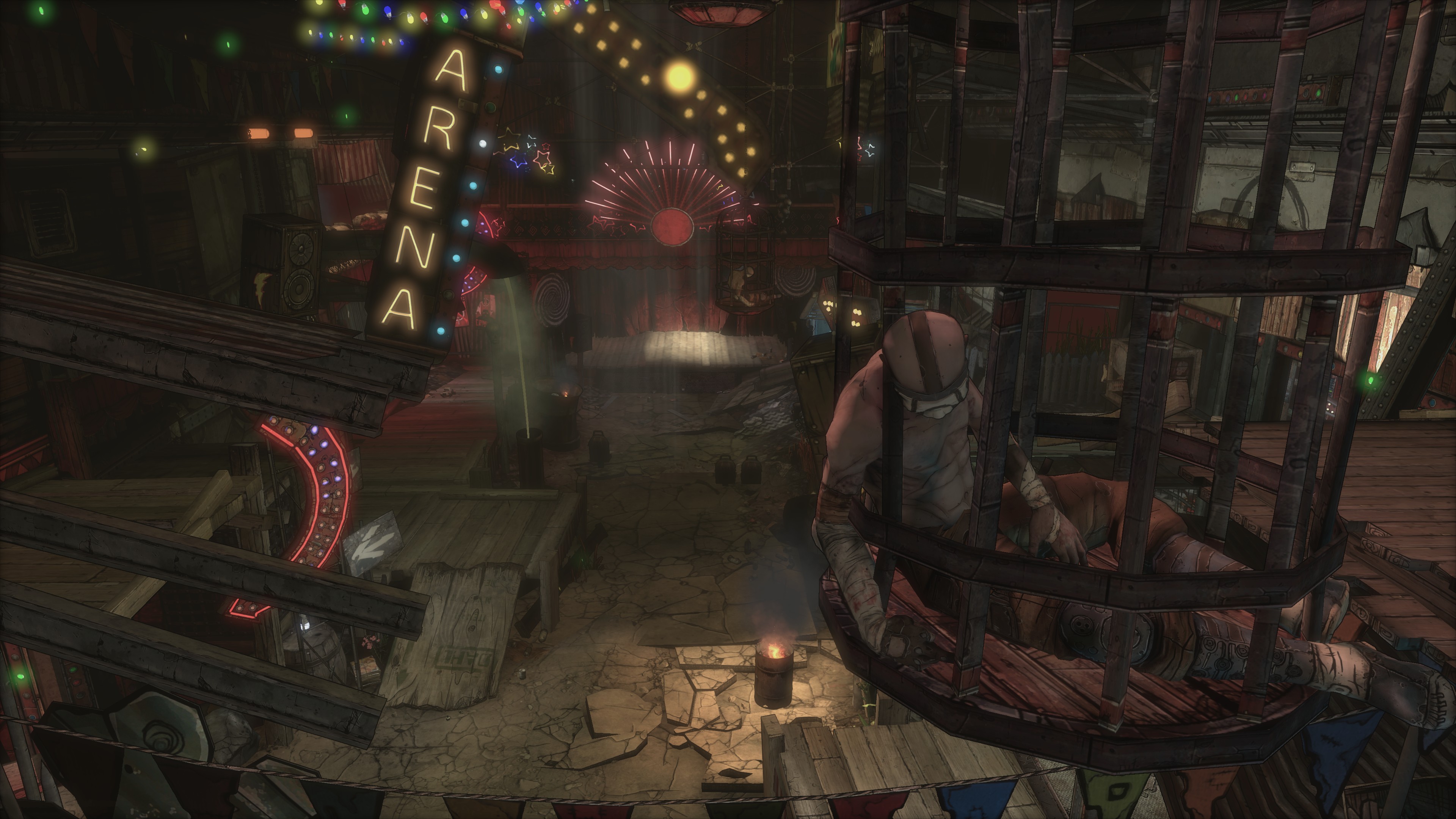 Borderlands: Game of the Year Enhanced screenshot: cel-shaded, first-person, black outlines, soft gradient (environment)