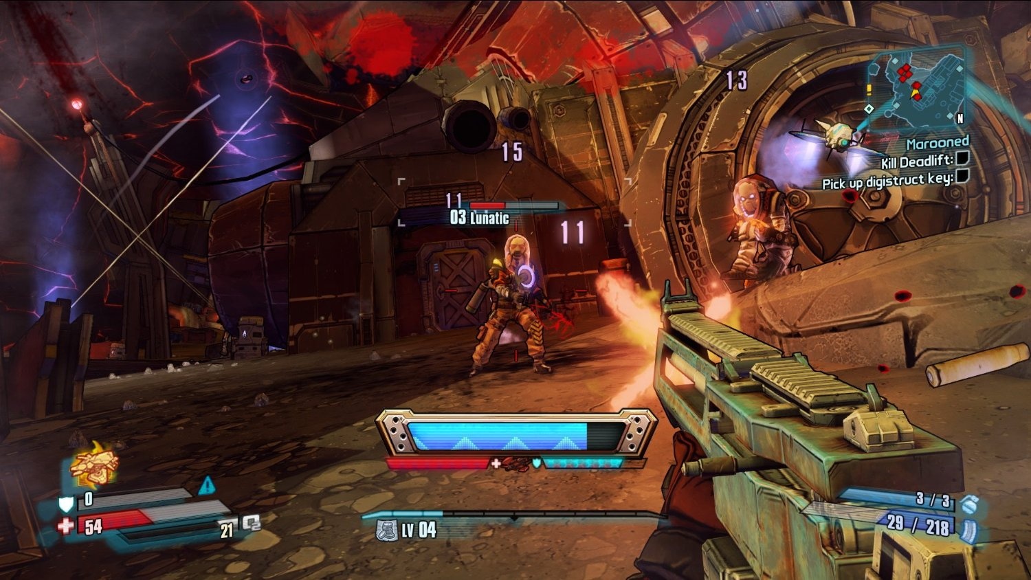 Borderlands: The Handsome Collection screenshot: cel-shaded, first-person, black outlines, soft gradient (combat)