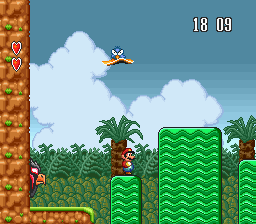 BS Super Mario USA Power Challenge screenshot: pixel art, side-scrolling, black outlines (environment)