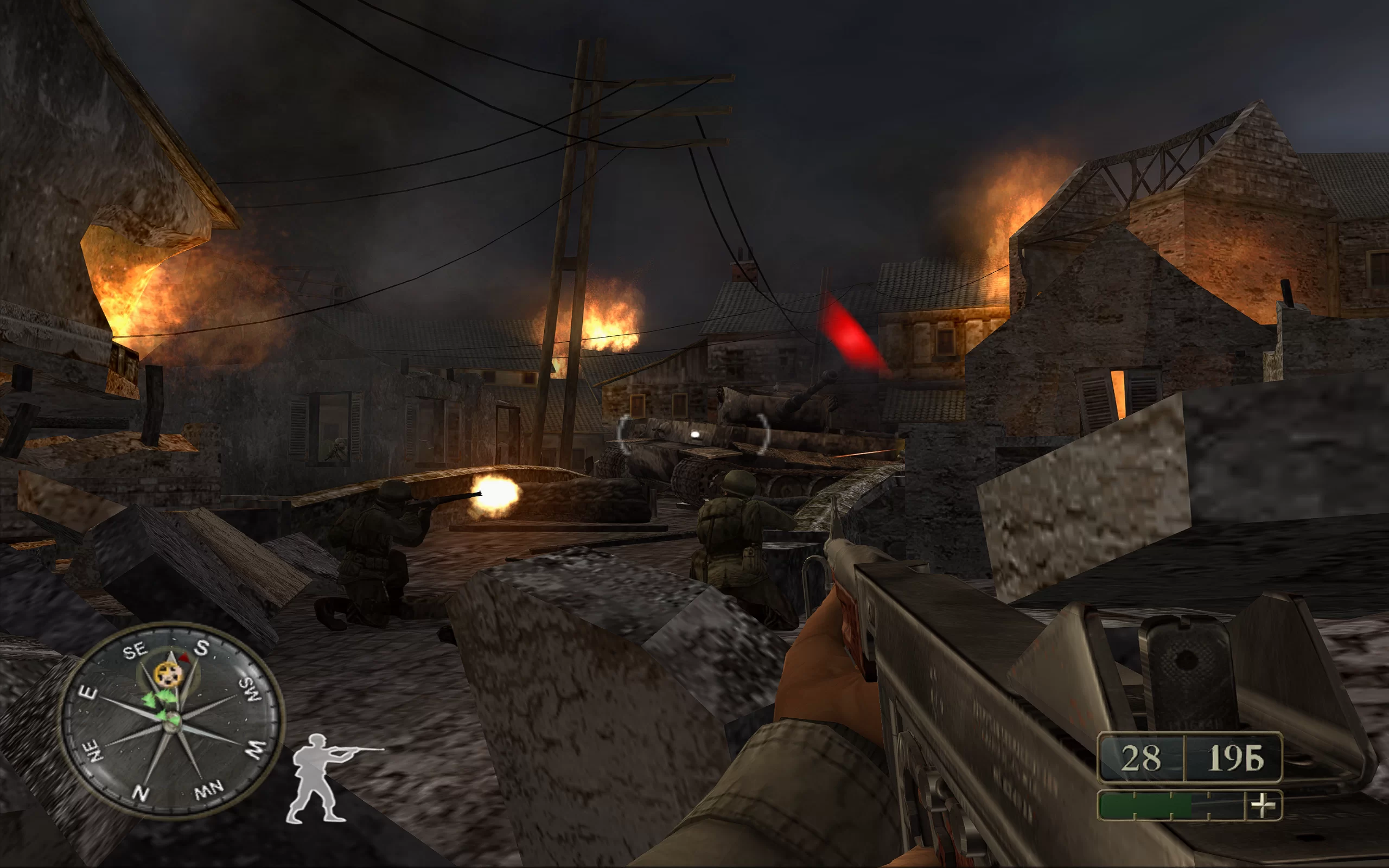 Call of Duty 2: Big Red One screenshot: realistic, first-person, no outlines, soft gradient (environment, combat)