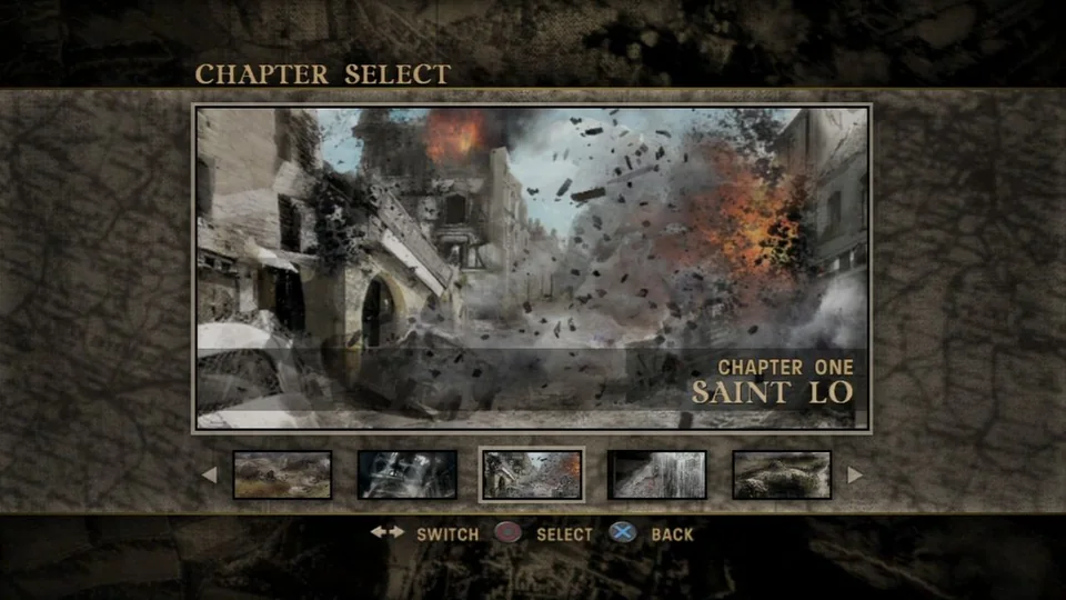 Call of Duty 3 screenshot: realistic, first-person, no outlines (ui / menu)