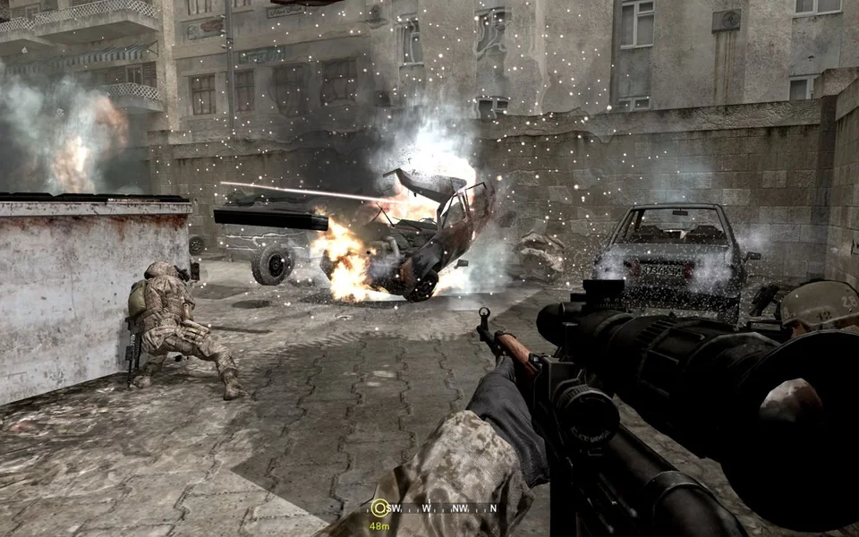 Call of Duty 4: Modern Warfare screenshot: realistic, first-person, no outlines, realistic lighting (combat, environment)