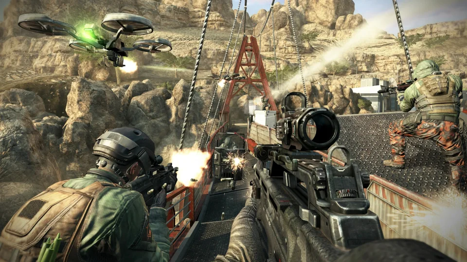 Call of Duty: Black Ops II screenshot: realistic, first-person, no outlines, realistic lighting (environment, combat)