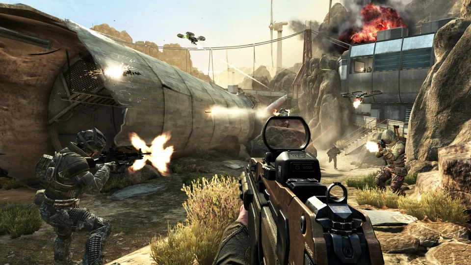Call of Duty: Black Ops II screenshot: realistic, first-person, no outlines, realistic lighting (environment, combat)