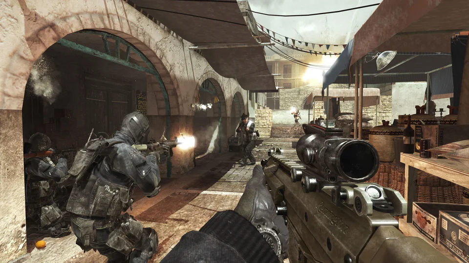 Call of Duty: Modern Warfare 3 screenshot: realistic, first-person, no outlines, realistic lighting (environment, combat)