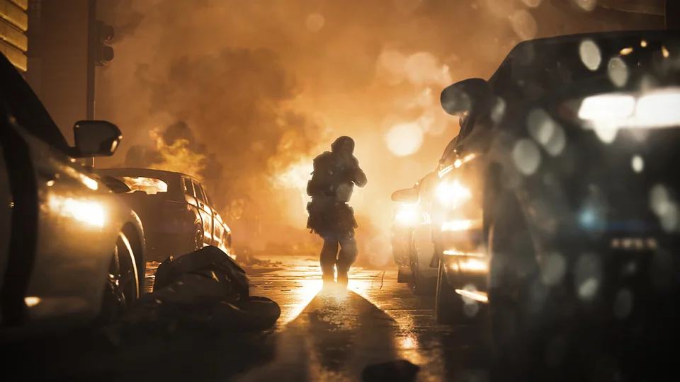 Call of Duty: Modern Warfare screenshot: realistic, first-person, no outlines, realistic lighting (environment, combat)