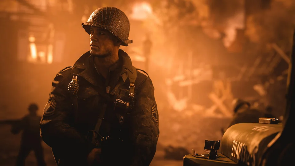 Call of Duty: WWII screenshot: realistic, first-person, no outlines, realistic lighting (character)