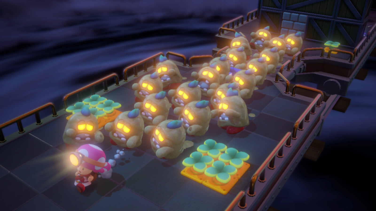 Captain Toad: Treasure Tracker screenshot: stylized 3d, diorama, three-quarter, no outlines, soft gradient (environment, character, combat)