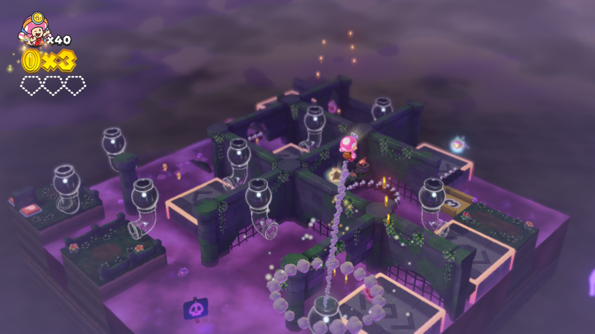 Captain Toad: Treasure Tracker screenshot: stylized 3d, diorama, three-quarter, no outlines, soft gradient (environment)