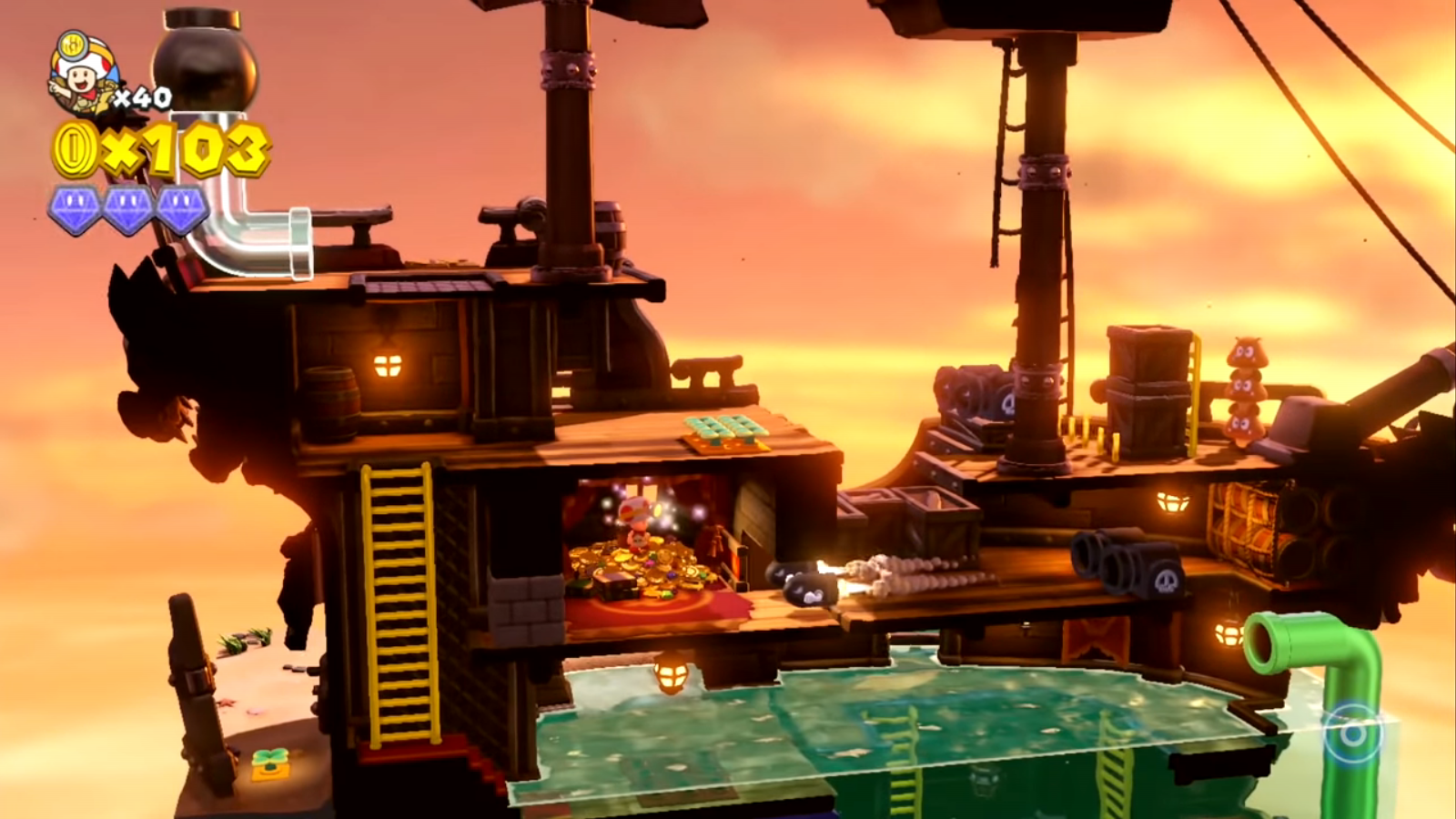 Captain Toad: Treasure Tracker screenshot: stylized 3d, diorama, three-quarter, no outlines, soft gradient (environment, combat)