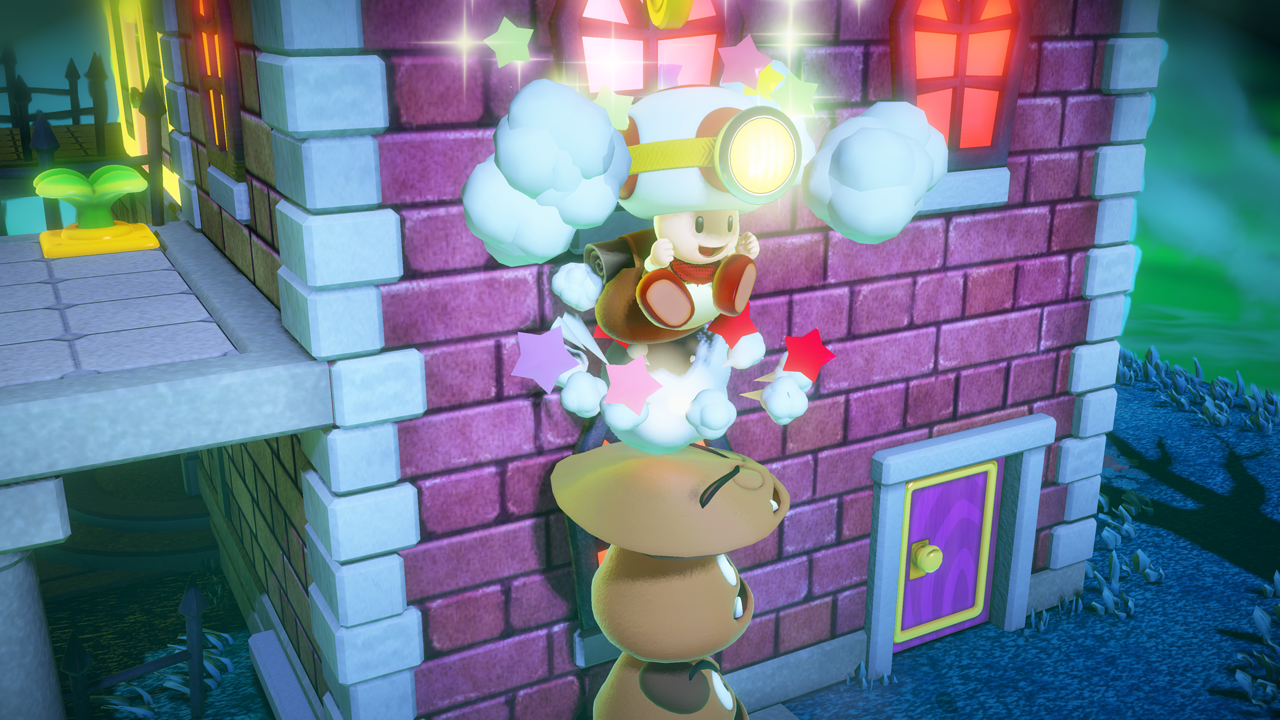 Captain Toad: Treasure Tracker screenshot: stylized 3d, diorama, three-quarter, no outlines, soft gradient (environment, character, combat)