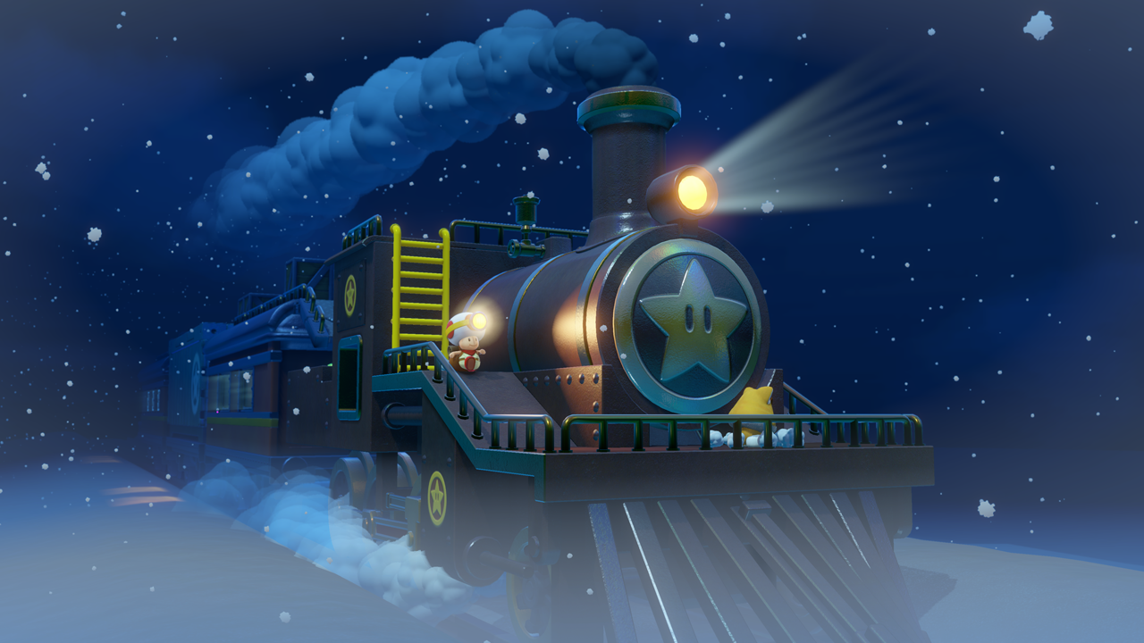 Captain Toad: Treasure Tracker screenshot: stylized 3d, diorama, three-quarter, no outlines, soft gradient (environment)